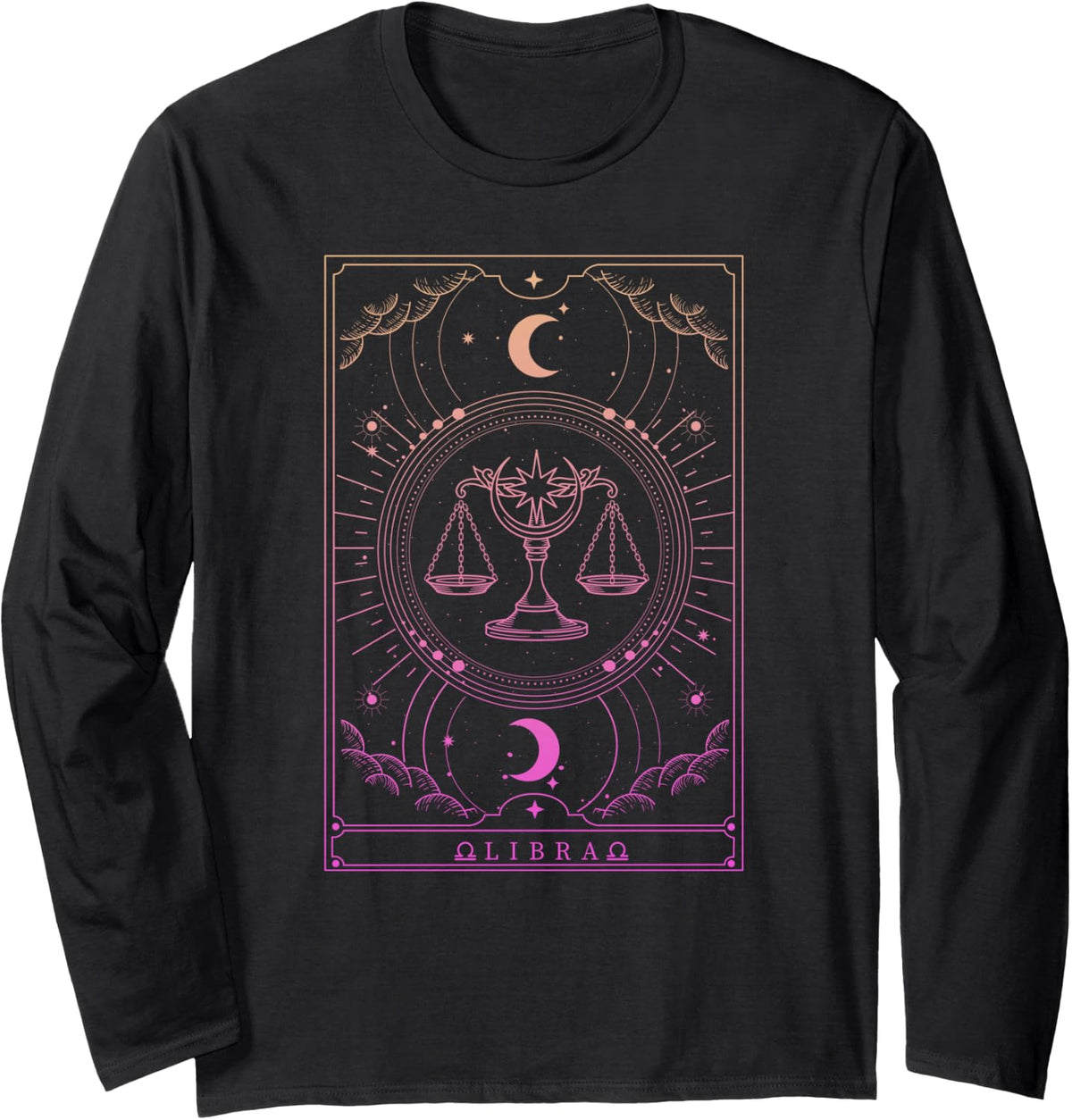 Libra Tarot Card Zodiac Sign Astrology Lover Men Women Long Sleeve T-Shirt - Adult Unisex Black
