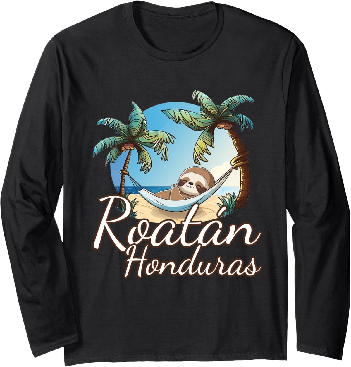 Roatan Sloth Animal Lovers For Men Women Kids Long Sleeve T-Shirt - Adult Unisex Black