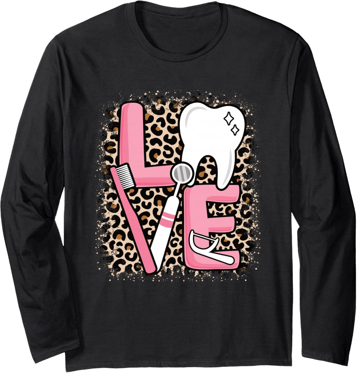 Dental Love Cute Tooth Hygienist Assistant Dentist Women Long Sleeve T-Shirt - Adult Unisex Black