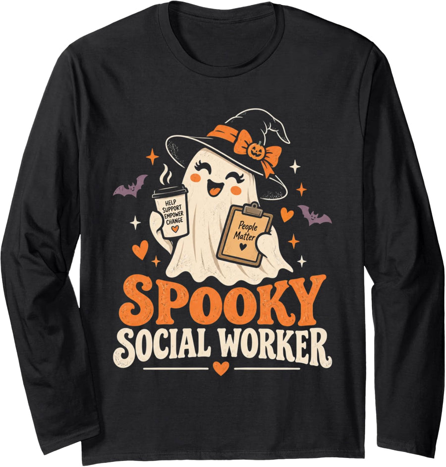 Halloween Spooky Social Worker People Matter Long Sleeve T-Shirt - Adult Unisex Black