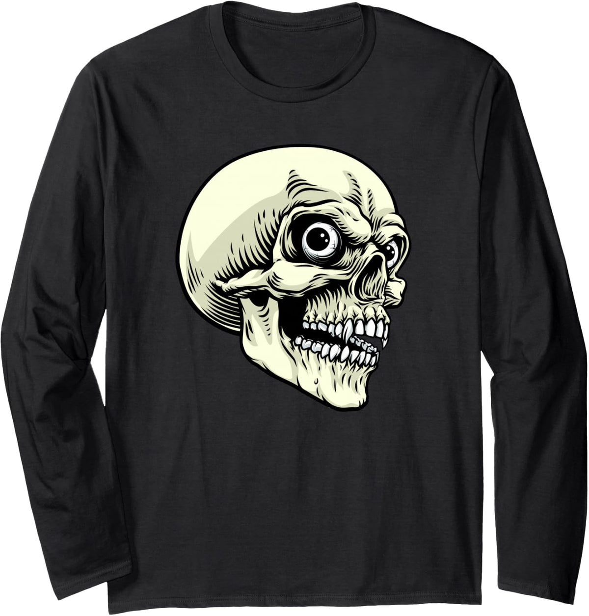 Grim Reaper Skull Horror Skeleton Scary Halloween Design Long Sleeve T-Shirt - Adult Unisex Black