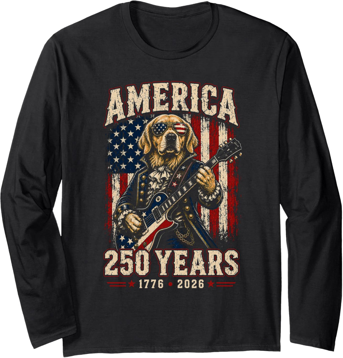 250 Years America Golden Retriever Patriotic USA 4th of July Long Sleeve T-Shirt - Adult Unisex Black