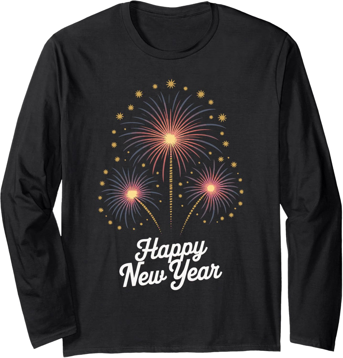 Minimalist Happy New Year Script Design Long Sleeve T-Shirt - Adult Unisex Black