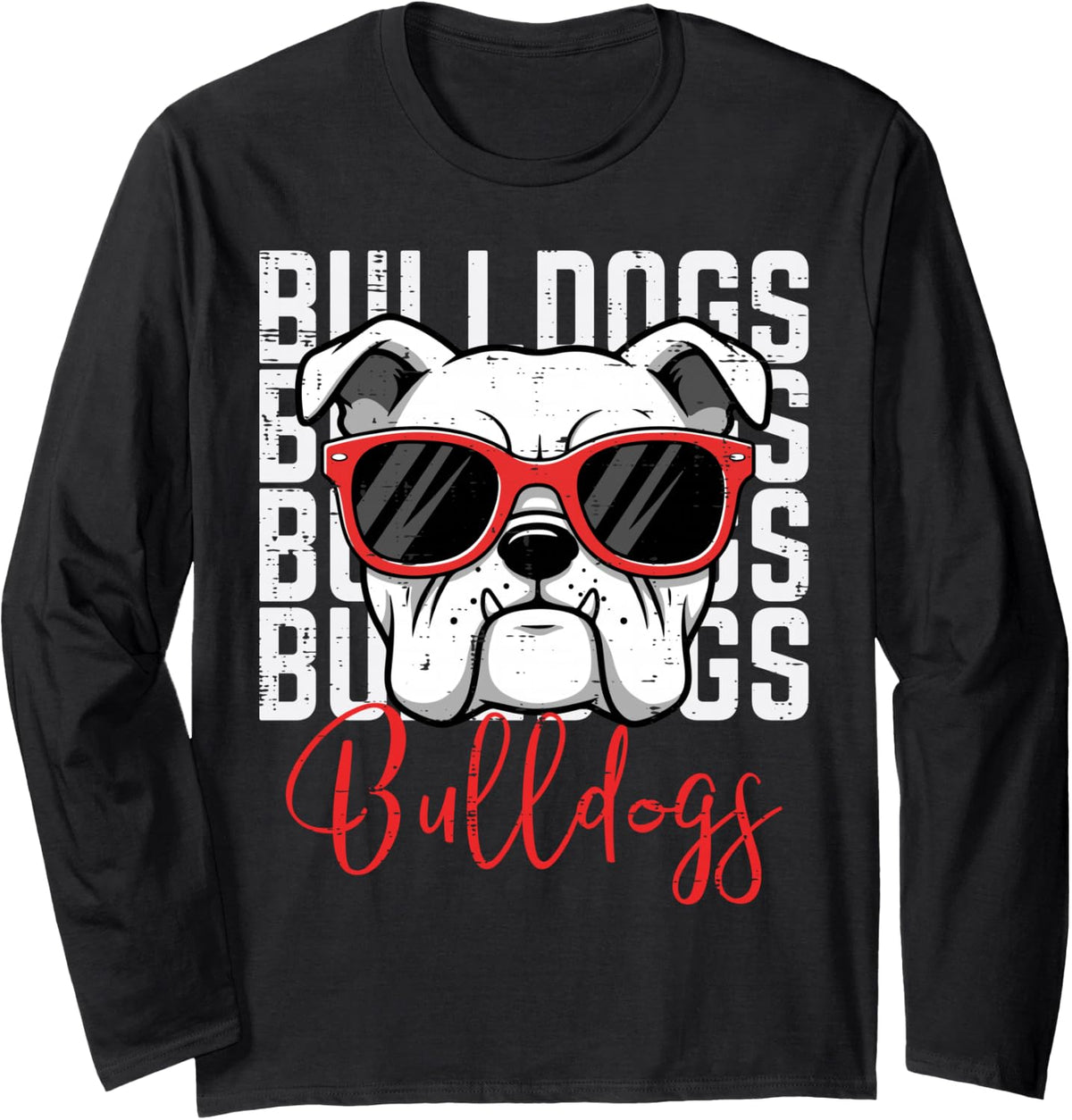 Bulldog Men Women Boys Girls Youth Kids Teen Long Sleeve T-Shirt - Adult Unisex Black