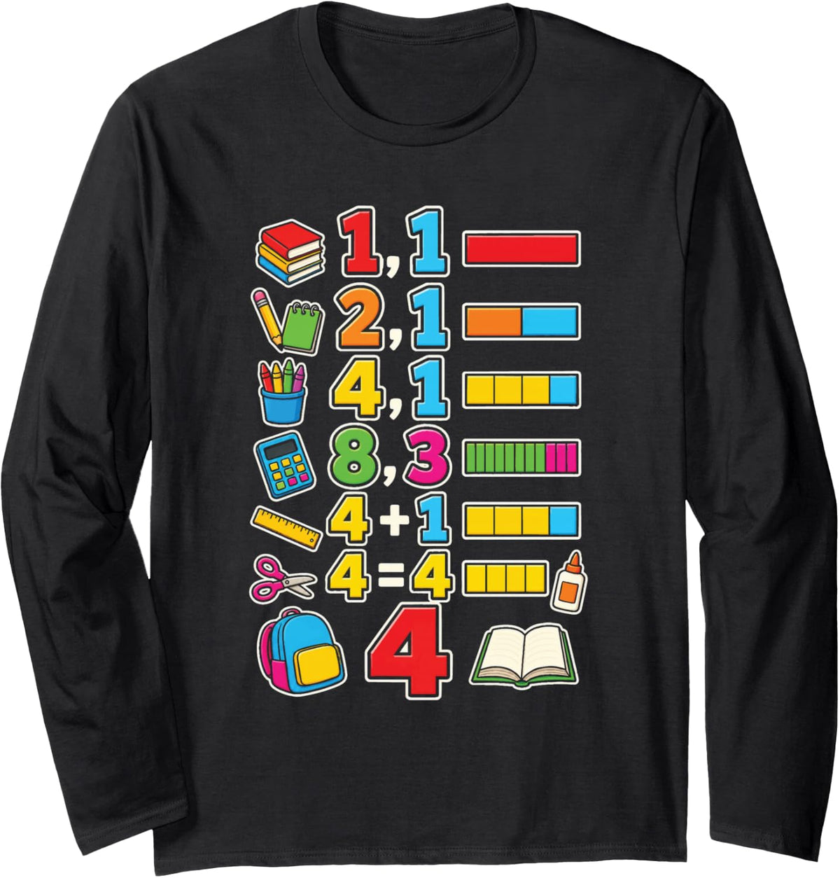 STEM Math Teacher Fractions 1/2 1/4 1/8 Elementary School Long Sleeve T-Shirt - Adult Unisex Black