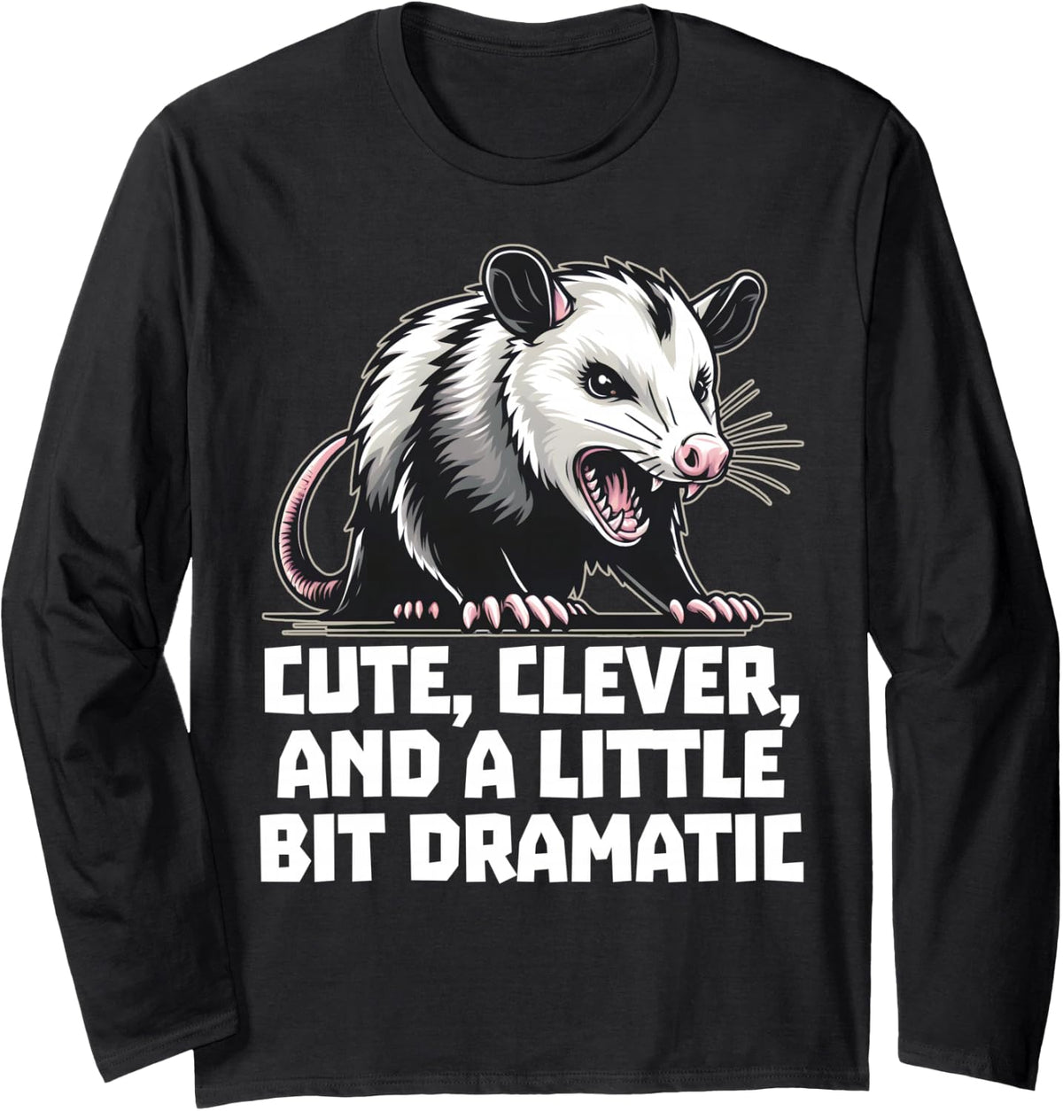 Funny Delightful Sarcastic Angry Opossum Possum Long Sleeve T-Shirt - Adult Unisex Black
