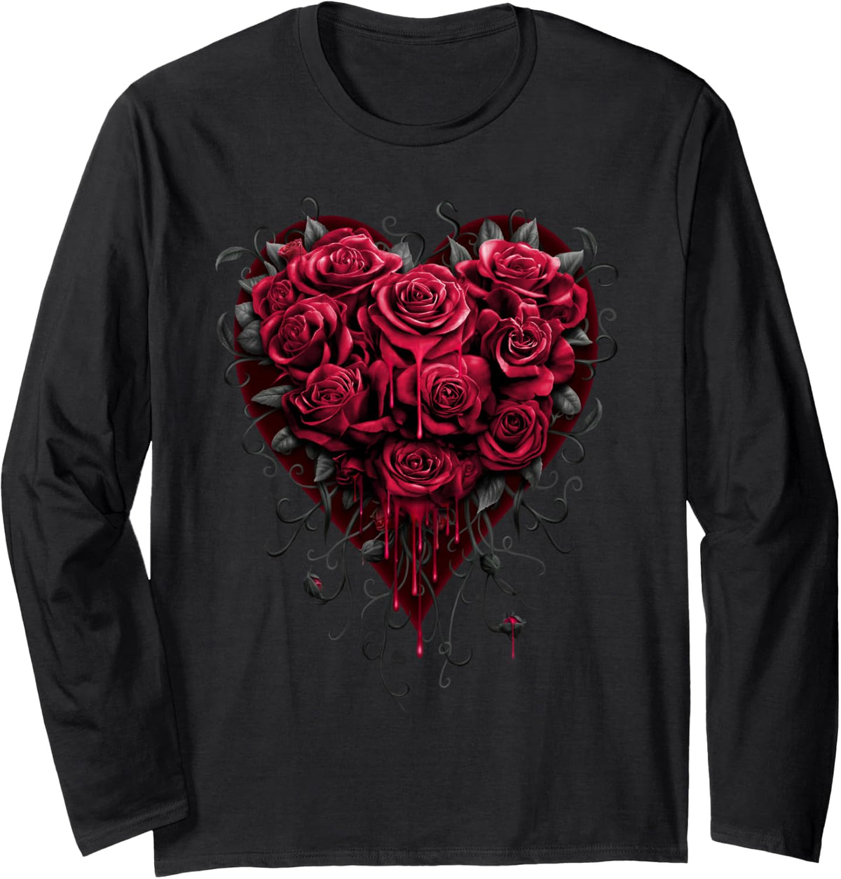 Spiral Original - Bleeding Heart - Gothic Roses Long Sleeve T-Shirt - Adult Unisex Black