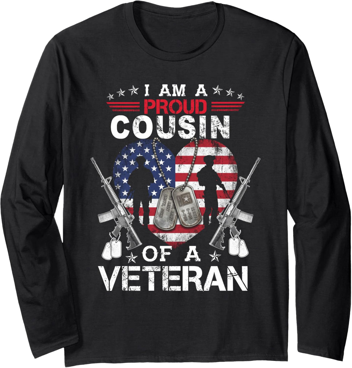 Proud Cousin Veteran Nothing Scares Patriotic Veterans Day Long Sleeve T-Shirt - Adult Unisex Black