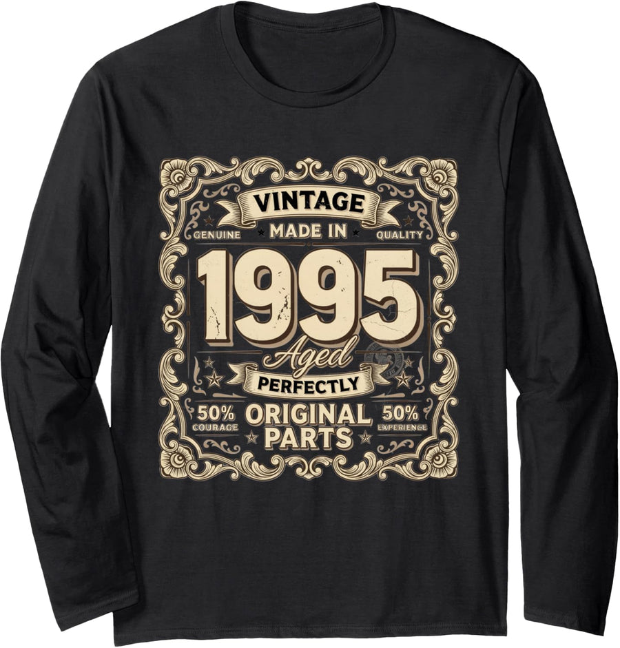 31st Birthday Vintage 1995 31 Years Old Long Sleeve T-Shirt - Adult Unisex Black