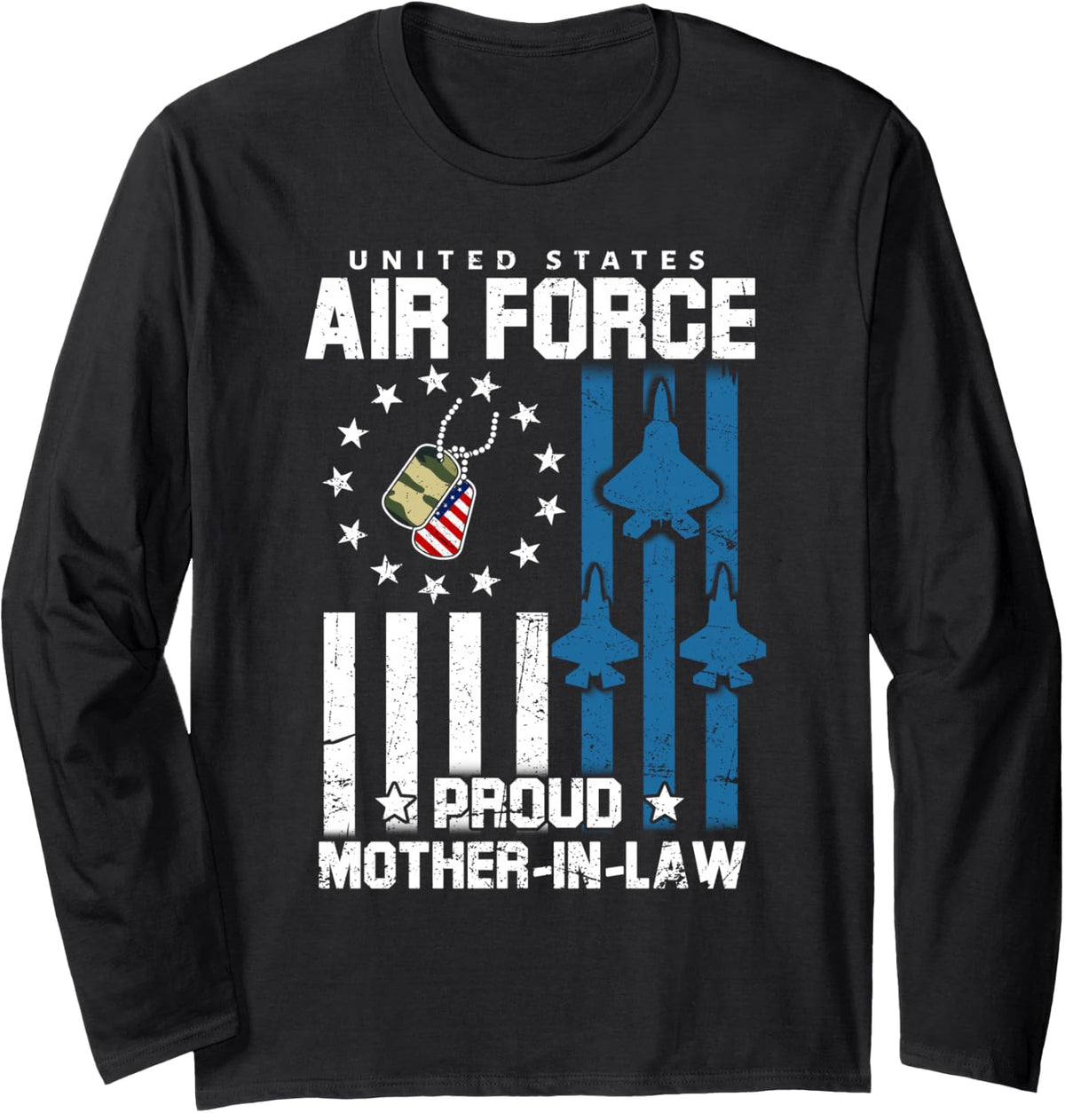 Proud Air Force Mother-in-Law US Airman Family Matching Long Sleeve T-Shirt - Adult Unisex Black