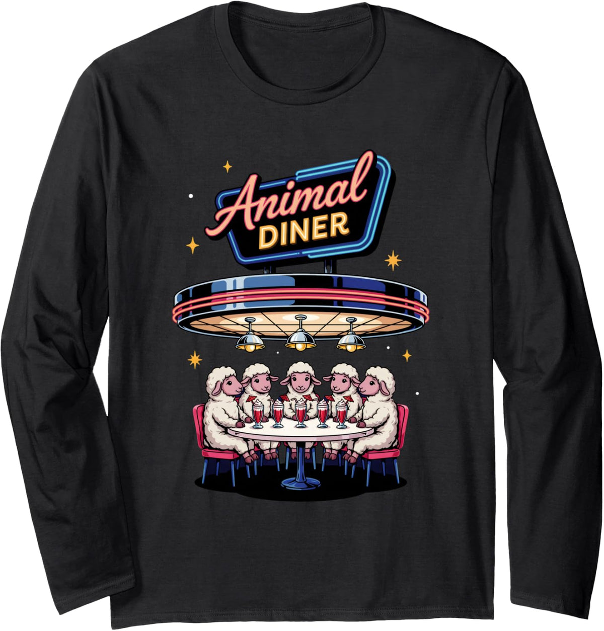 Funny Feeding Sheep Jokes Long Sleeve T-Shirt - Adult Unisex Black