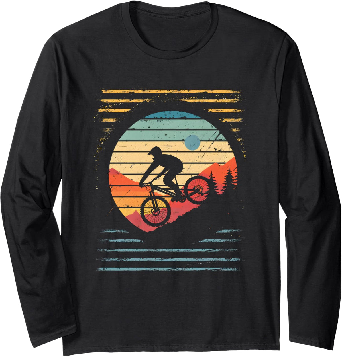 Vintage Mountain Biking Long Sleeve T-Shirt - Adult Unisex Black