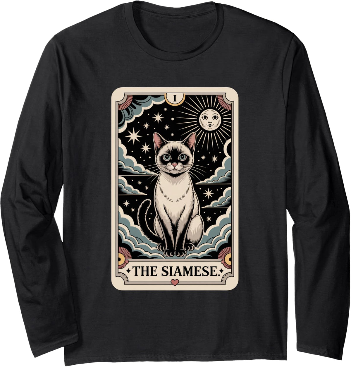 Tarot Card Cat Halloween The Siamese Long Sleeve T-Shirt - Adult Unisex Black