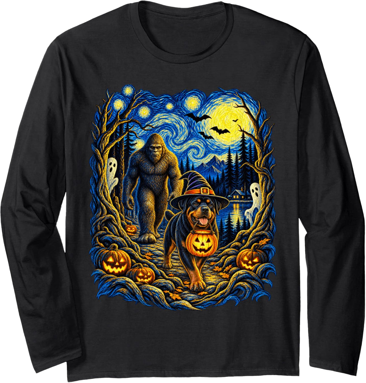 Rottweiler Bigfoot Long Sleeve T-Shirt - Adult Unisex Black