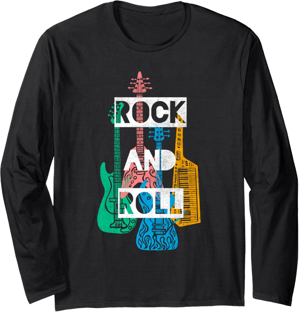 Cool Rock & Roll Music Make Some Noise Musical Instruments Long Sleeve T-Shirt - Adult Unisex Black