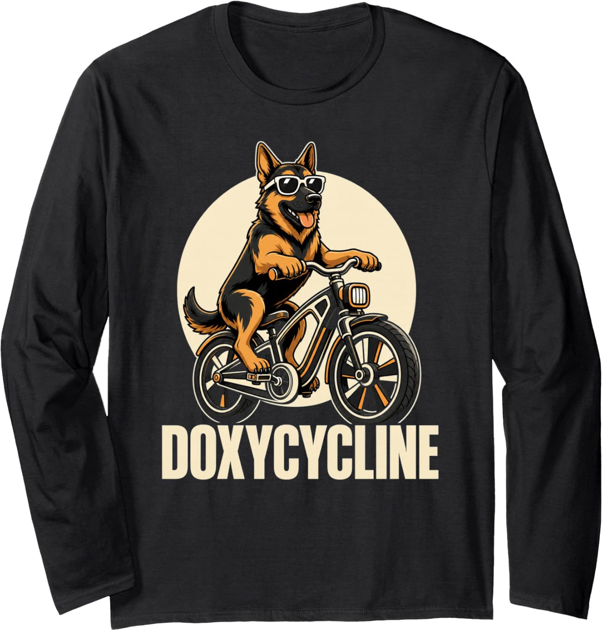 Doxycycline German Shepherd Riding Bicycle Pharmacist Long Sleeve T-Shirt - Adult Unisex Black