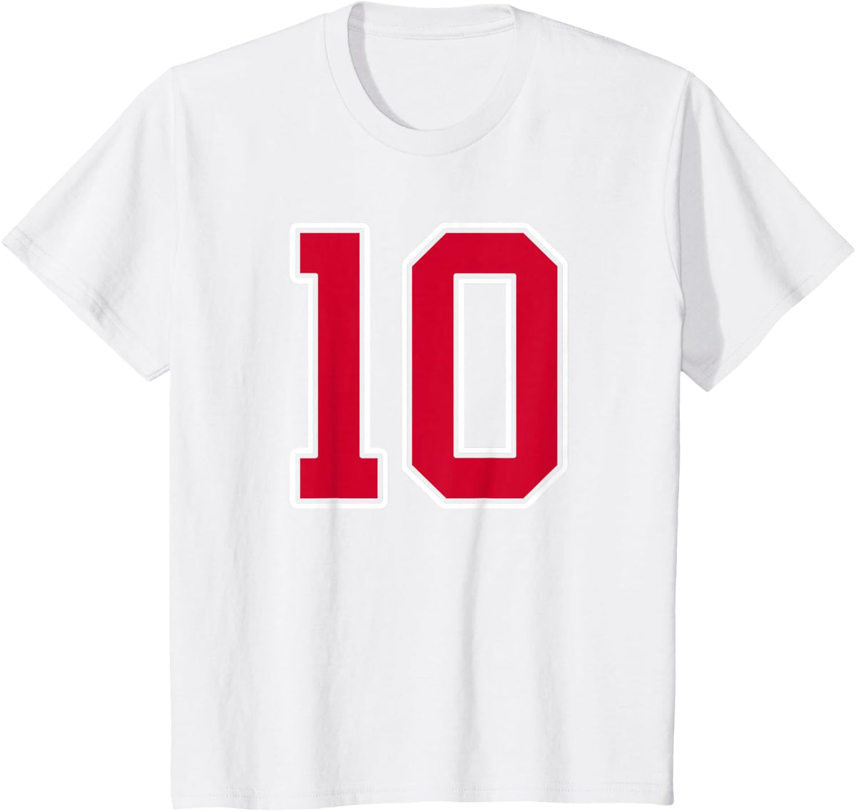 Red White Number 10 Jersey Player Uniform #10 T-Shirt - White