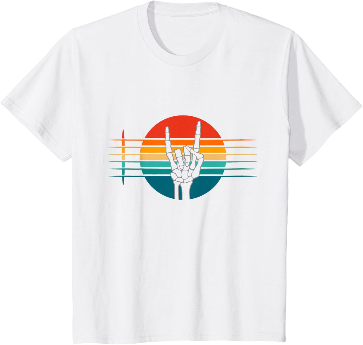 Skeleton Retro Rock On Rock and Roll Guitar T-Shirt - White
