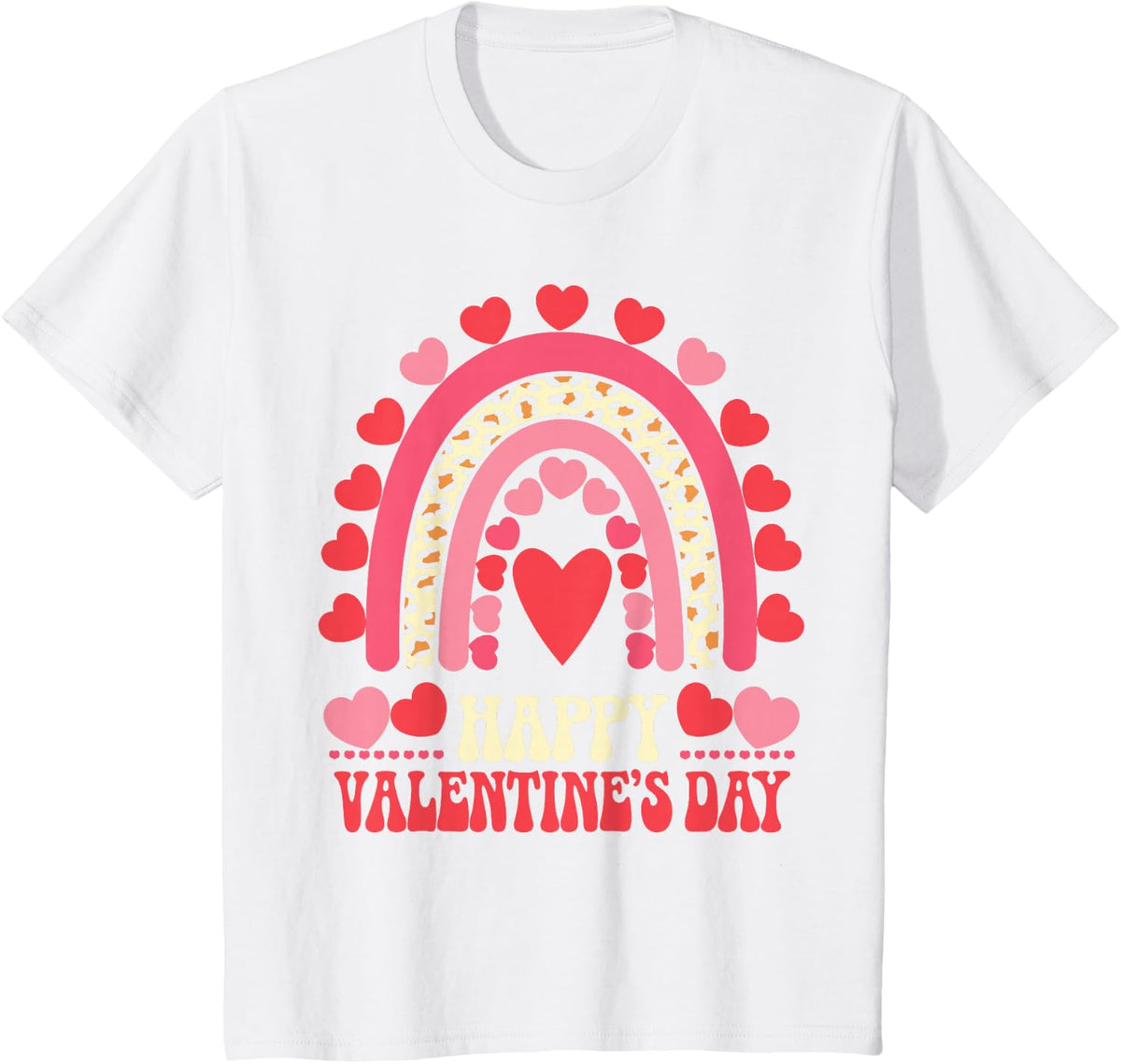 Happy Valentine's Day Leopard Rainbow Heart Valentine's Day Children T-Shirt - White