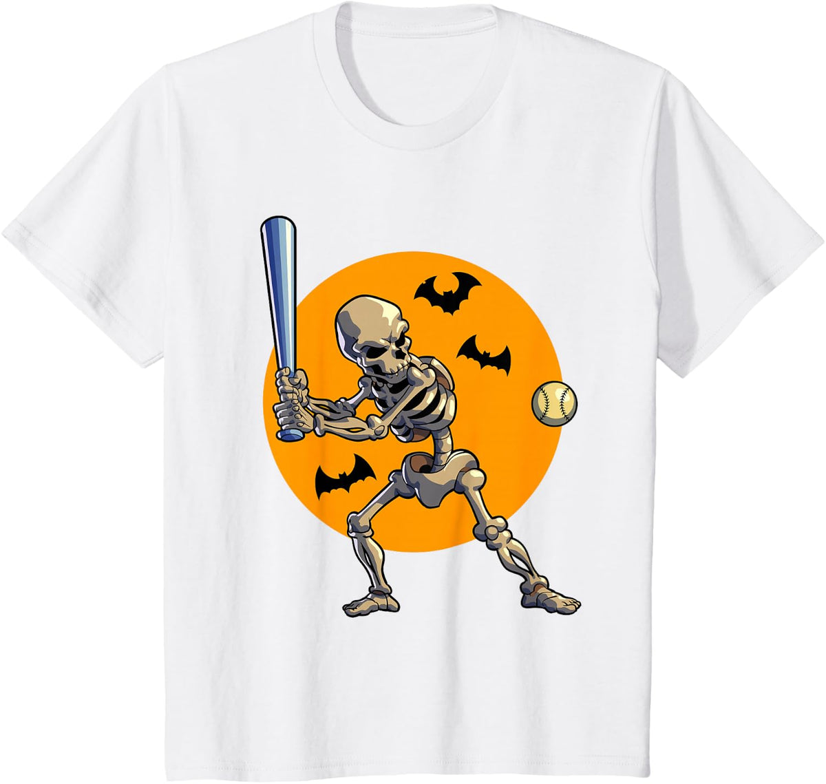 Baseball Skeleton Halloween Men Boys Baseball Halloween T-Shirt - White