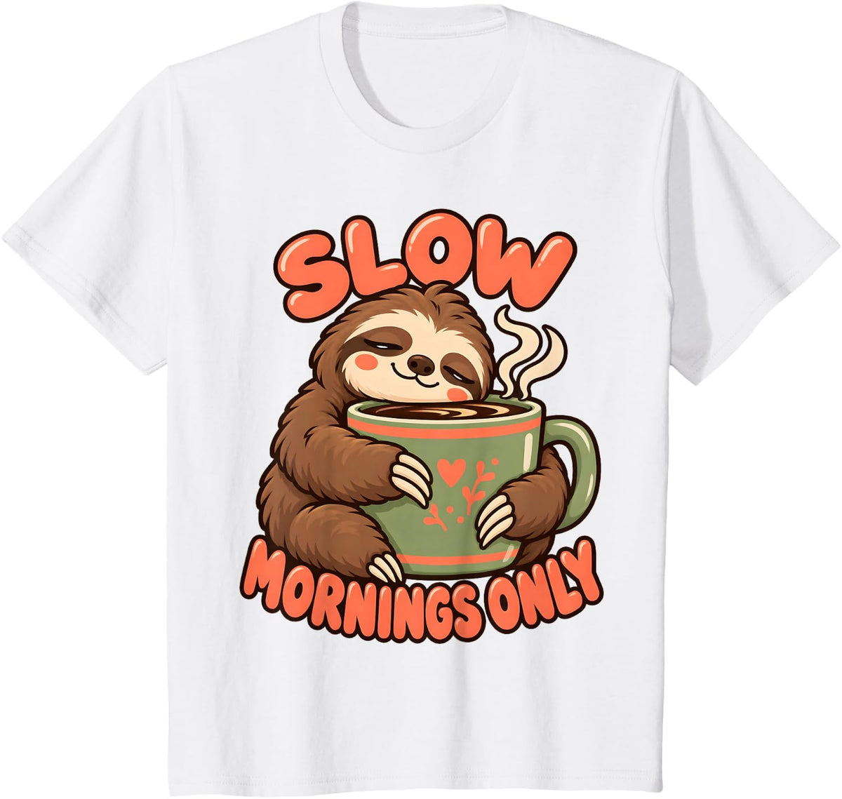 Slow Mornings Only Funny Sloth Coffee Lover Lazy T-Shirt - White