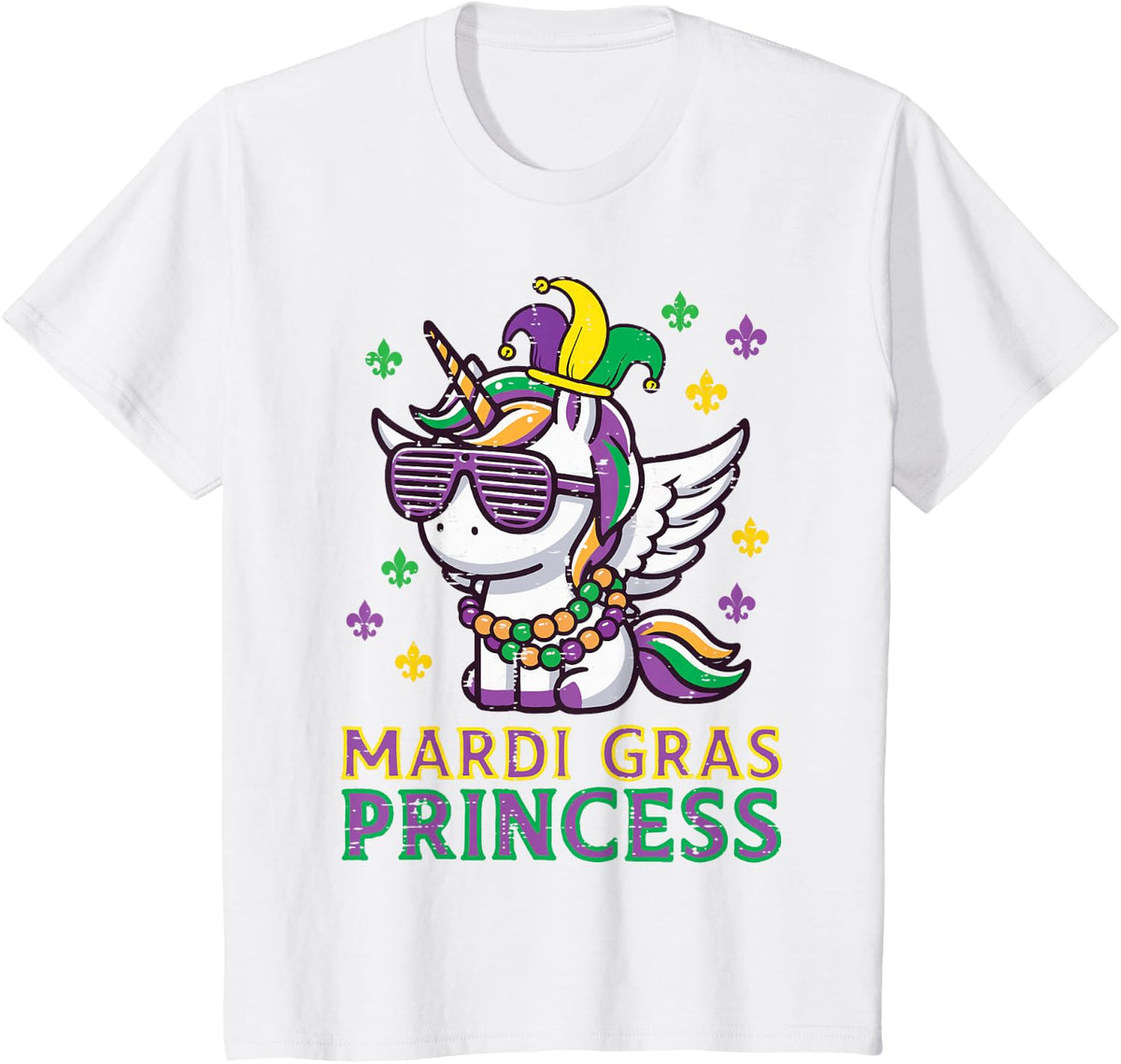 Mardi Gras Princess Unicorn Fat Tuesday Girls Kids Toddler T-Shirt - White