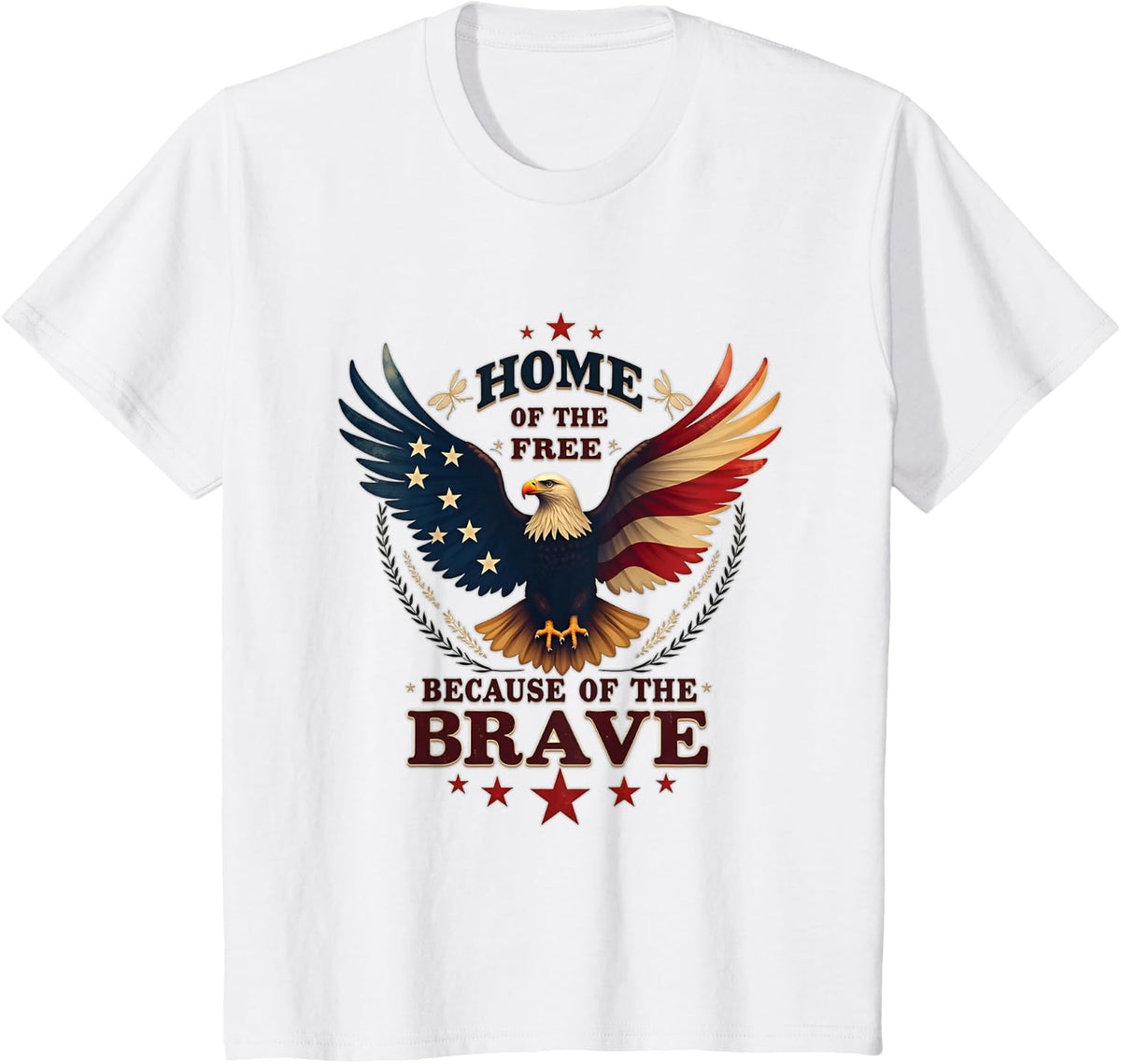 Patriotic USA Eagle Home of the Free Because of the Brave T-Shirt - White