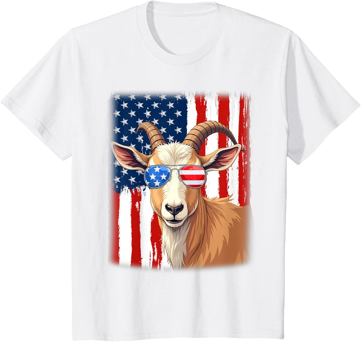 Goat USA America Flag Patriotic Goat 4th of July T-Shirt - White