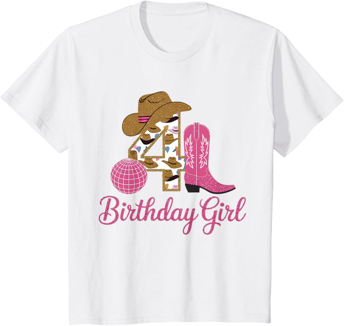 Kids 4th Birthday Girls Rodeo Western Cowgirl Birthday Party T-Shirt - White