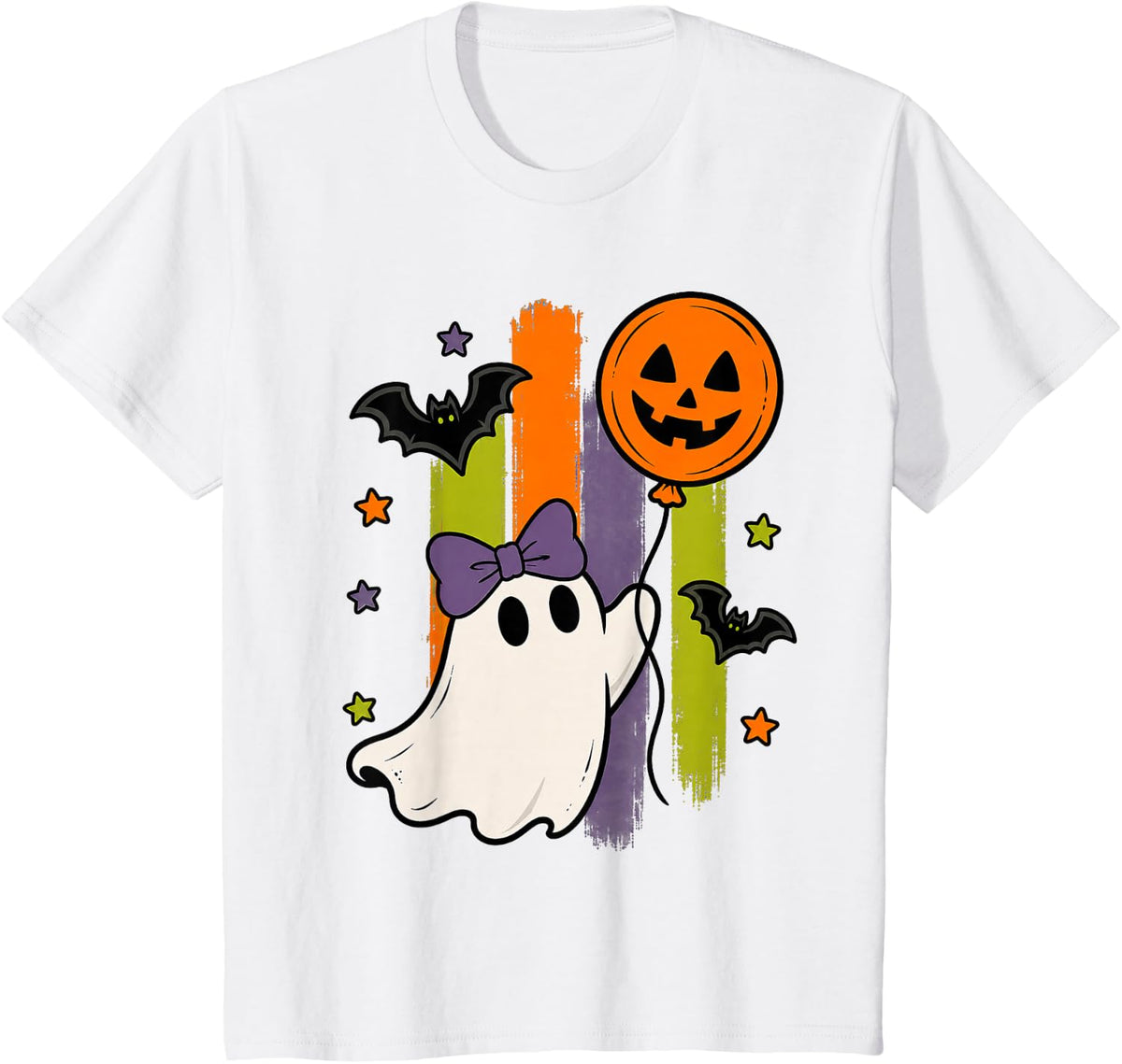 Girl Boo Halloween Spooky Season Ghost with Balloon Kids T-Shirt - White
