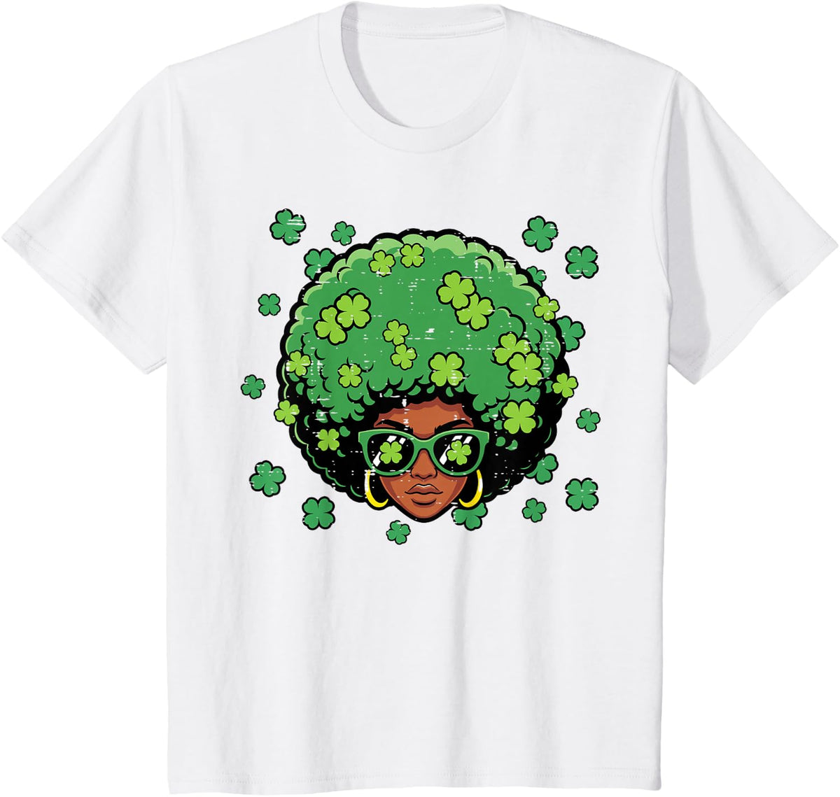St Patricks Day Afro Woman Saint Pattys Women Girls Kids T-Shirt - White