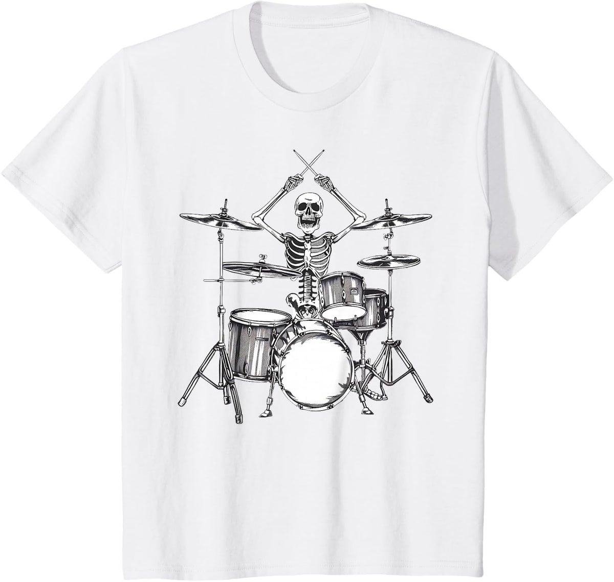 Skeleton Percussionist Drummer Halloween Rock & Roll Music T-Shirt - White