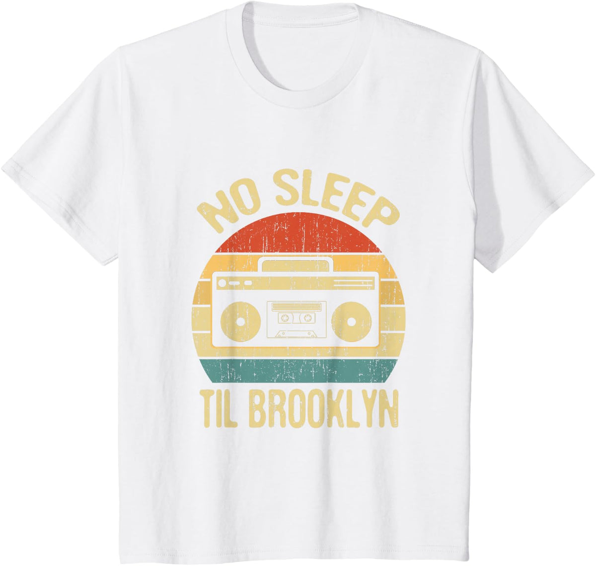 No Sleep Til Brooklyn Retro Old School Hip Hop T-Shirt Tees Ghetto Blaster Stereo - White