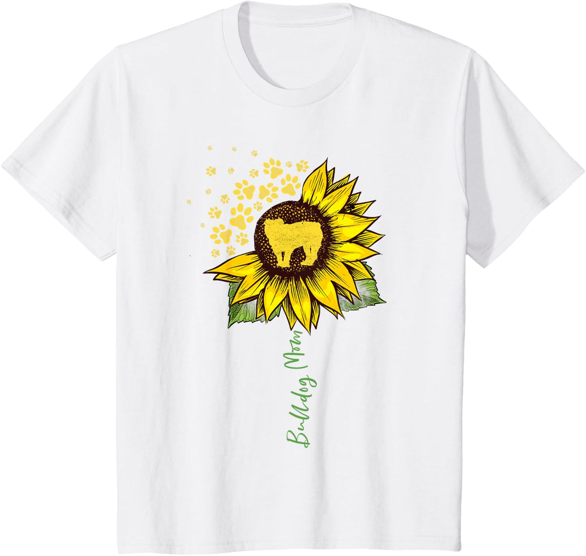 Bulldog Mom Sunflower English Bulldog Lover Gifts Dog Mama T-Shirt - White