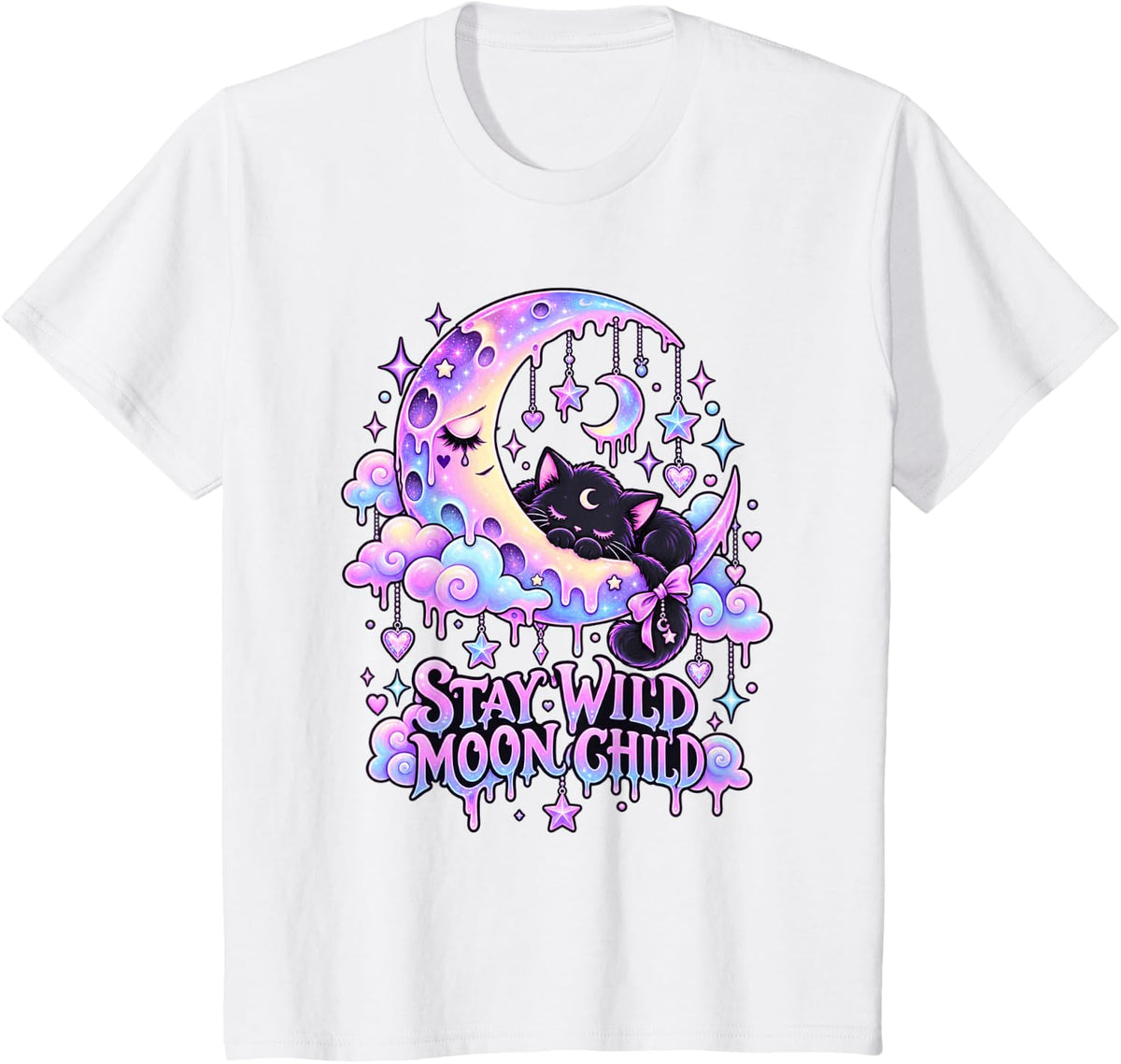Moon Cat Pastel Goth Stay Wild Moon Child T-Shirt - White