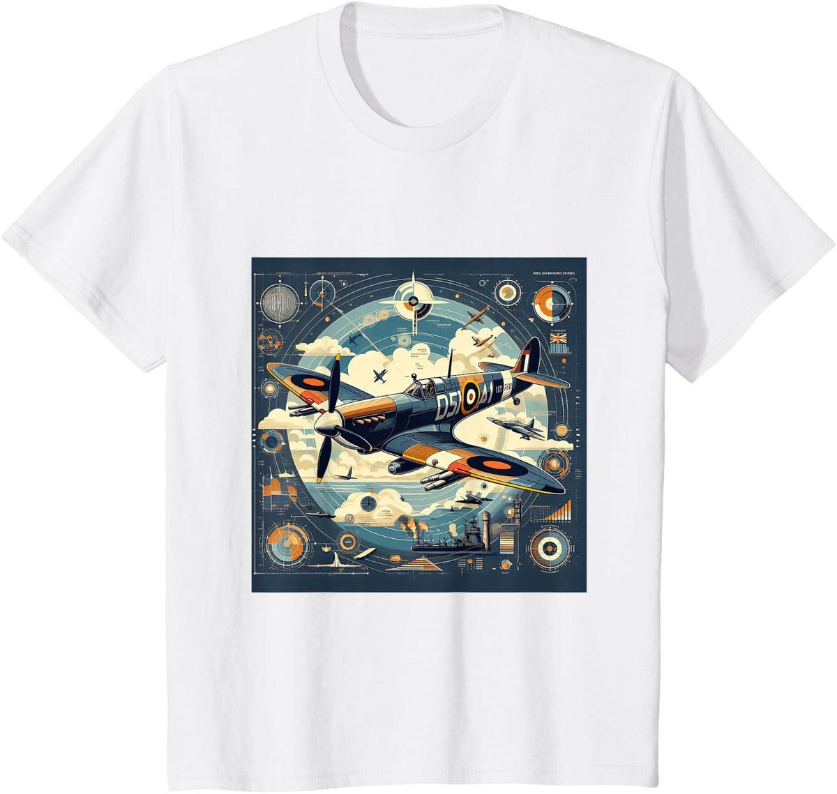 Spitfire RAF Supermarine WW2 Fighter Plane Infographics T-Shirt - White