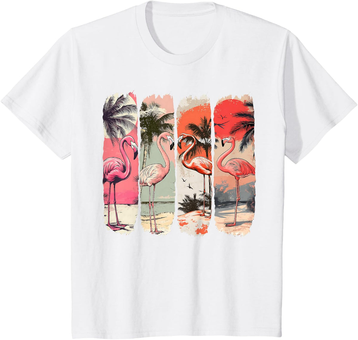 Vintage Pink Flamingo Beach Summer Palm Tree Tropical Summer T-Shirt - White
