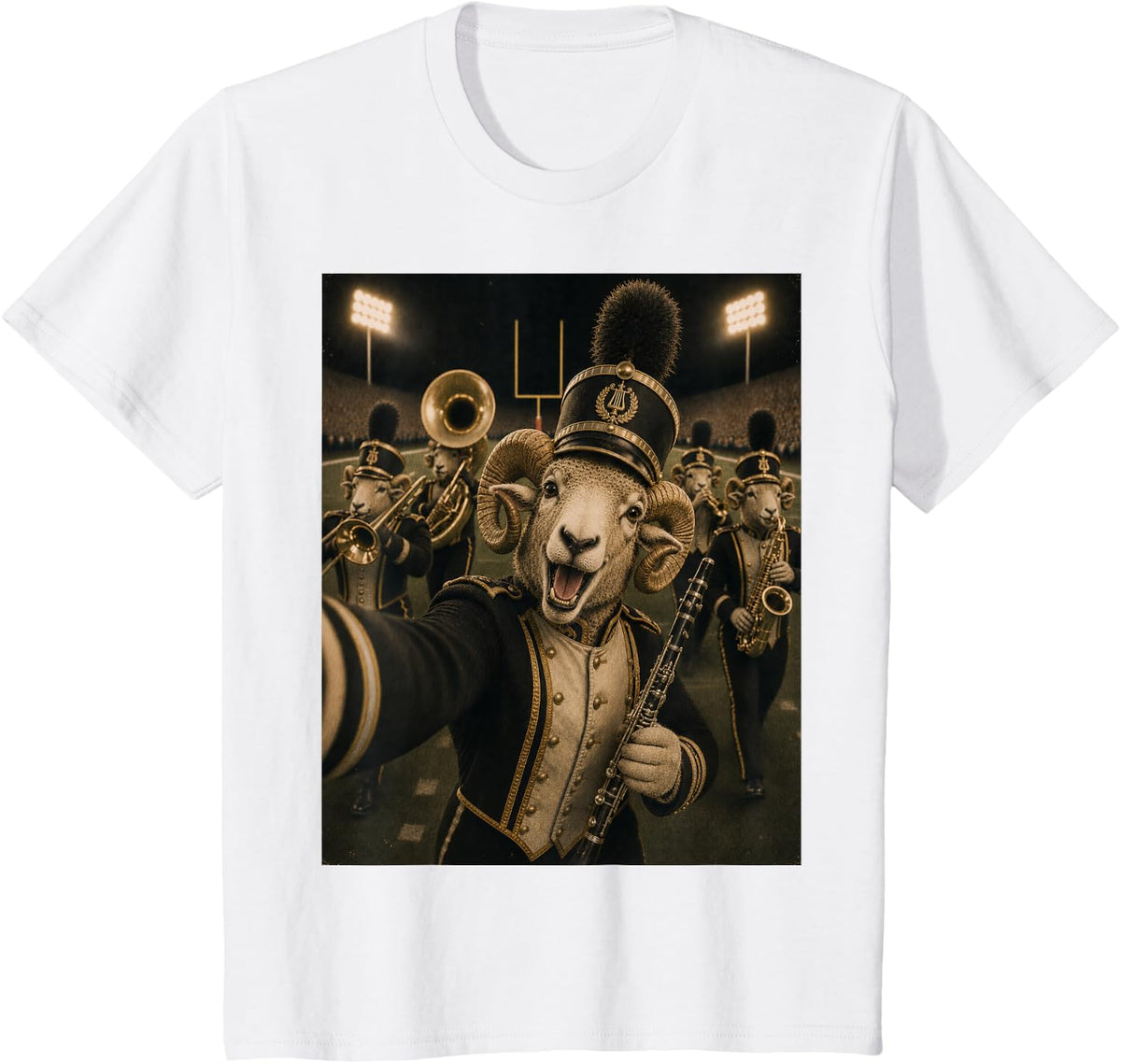 Ram Clarinet Player Funny Vintage Selfie Spirit Pride Rally T-Shirt - White