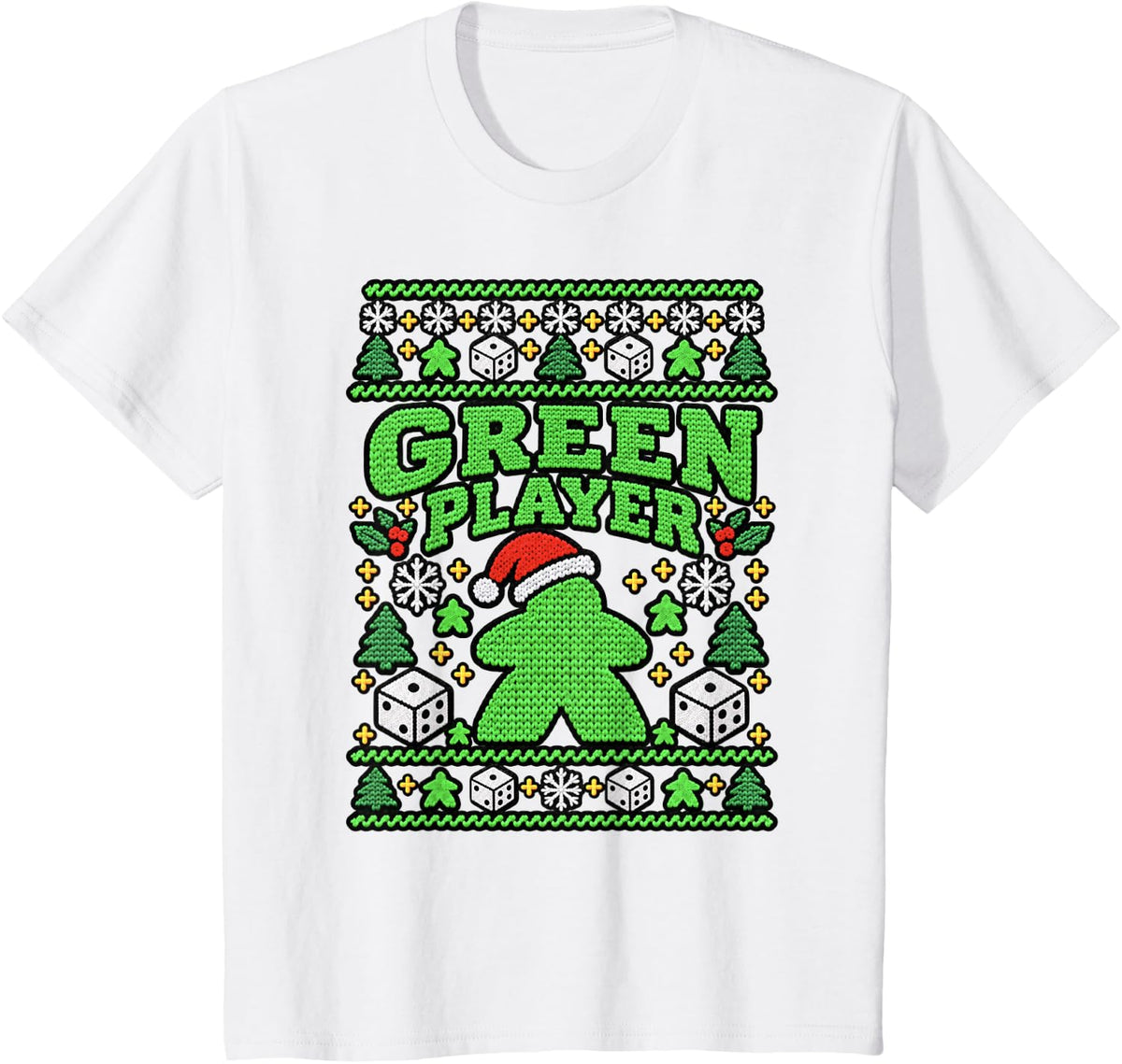 Board Gamer Green Player Meeple Ugly Christmas T-Shirt - White