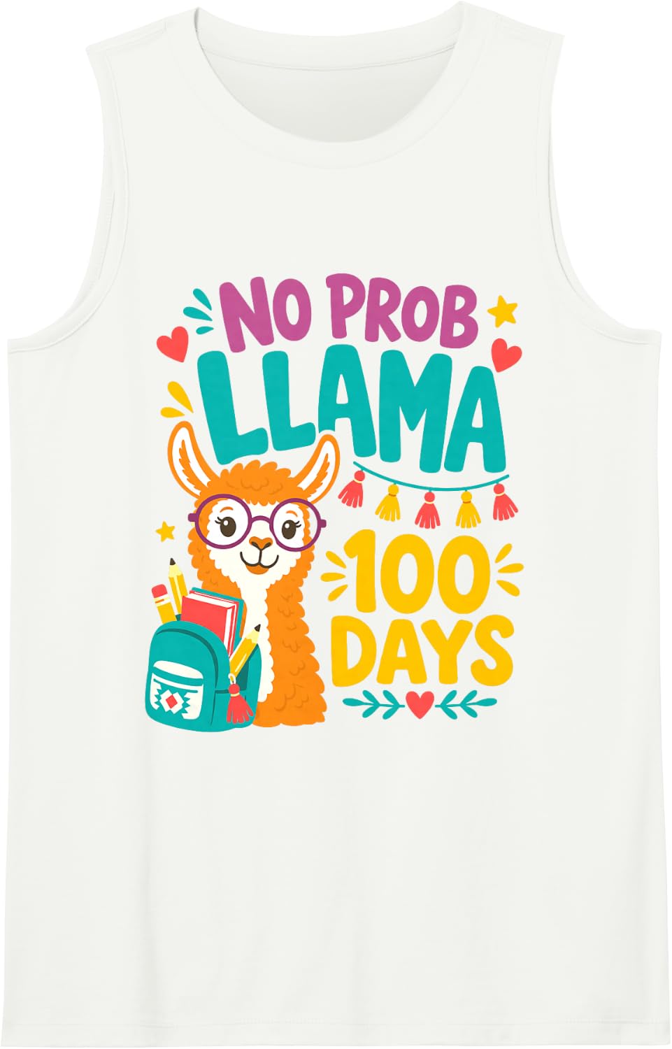 100 Days of School Llama 100th Day Student Classroom Tank Top - White