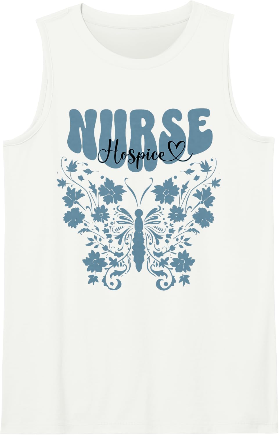 Retro Butterfly Floral Hospice Nurse RN Nursing CNA Hospice Sleeveless Tank Top - White