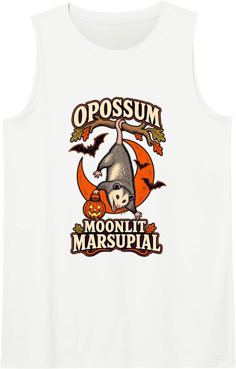 Moonlit Marsupial Vintage Opossum Halloween T-Shirt Tank Top - White