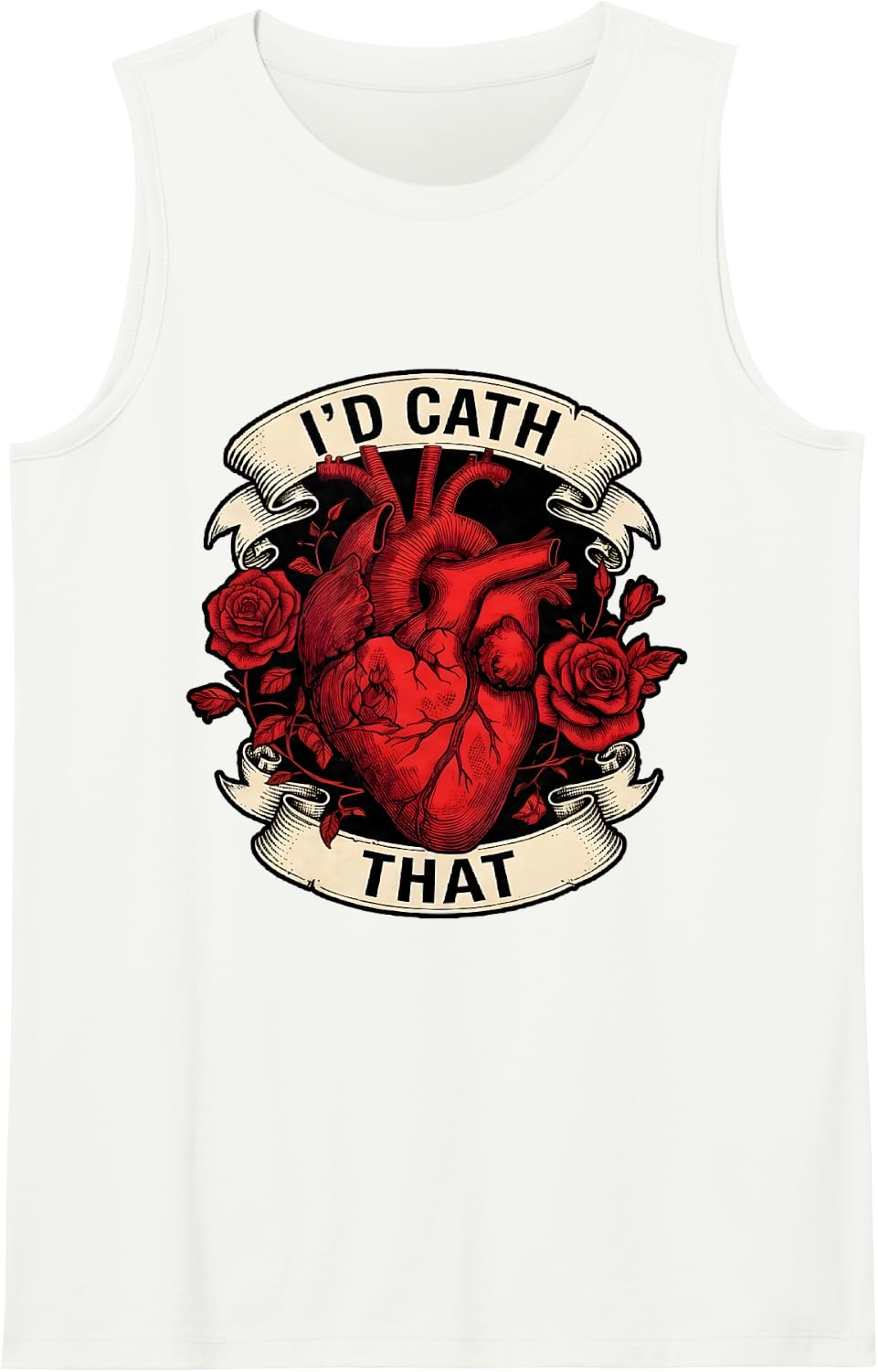 I'd Cath that Cath Lab Tech Heart Design Sleeveless Tank Top - White