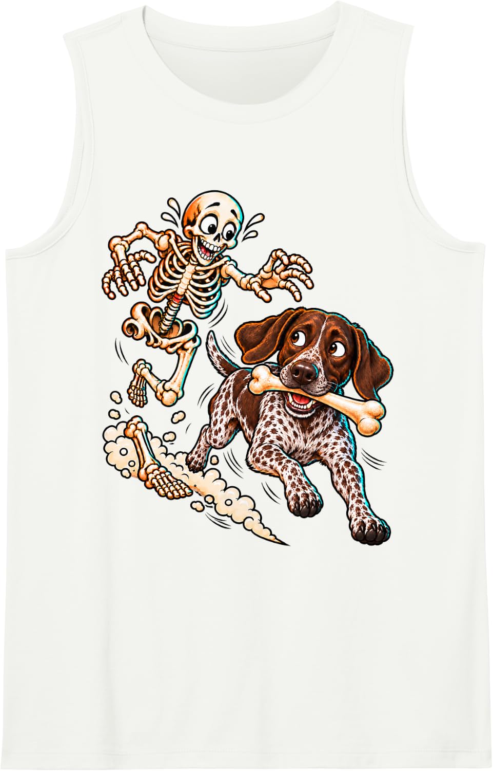 Funny Halloween German Shorthaired Pointer Skeleton Bone Dog Sleeveless Tank Top - White