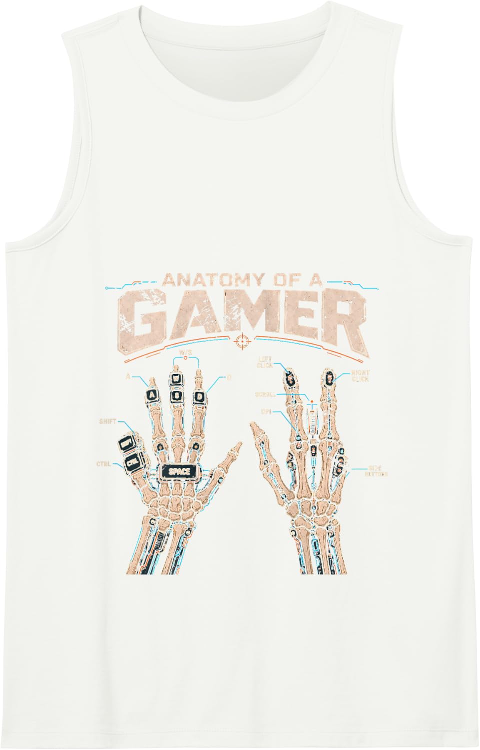Anatomy of A Gamer Skeleton Hands PC Gaming Video Games WASD Tank Top - White