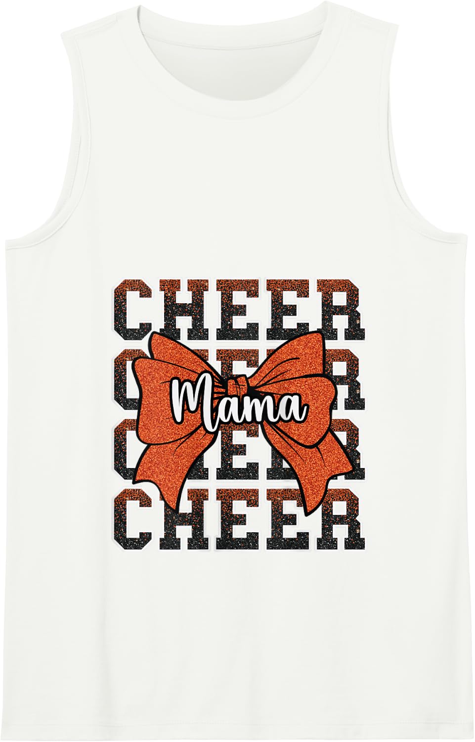 Cheer Mama Mom Bow Sport Cheerleader Cheerleading Orange Tank Top - White
