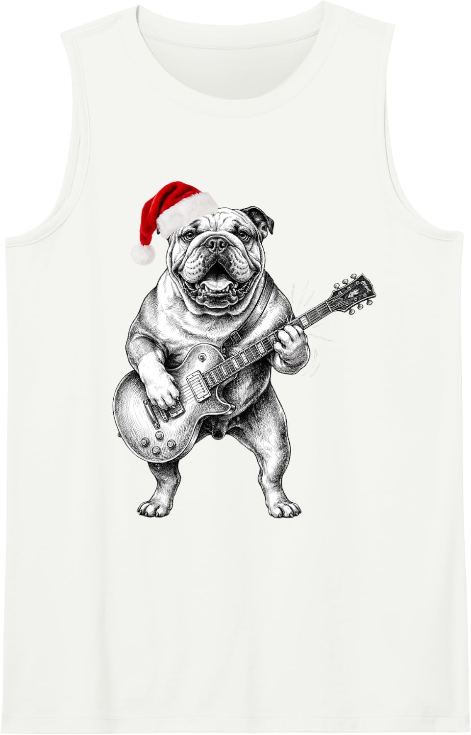 Bulldog Xmas Band Electric Guitar Musician Sleeveless Tank Top - White