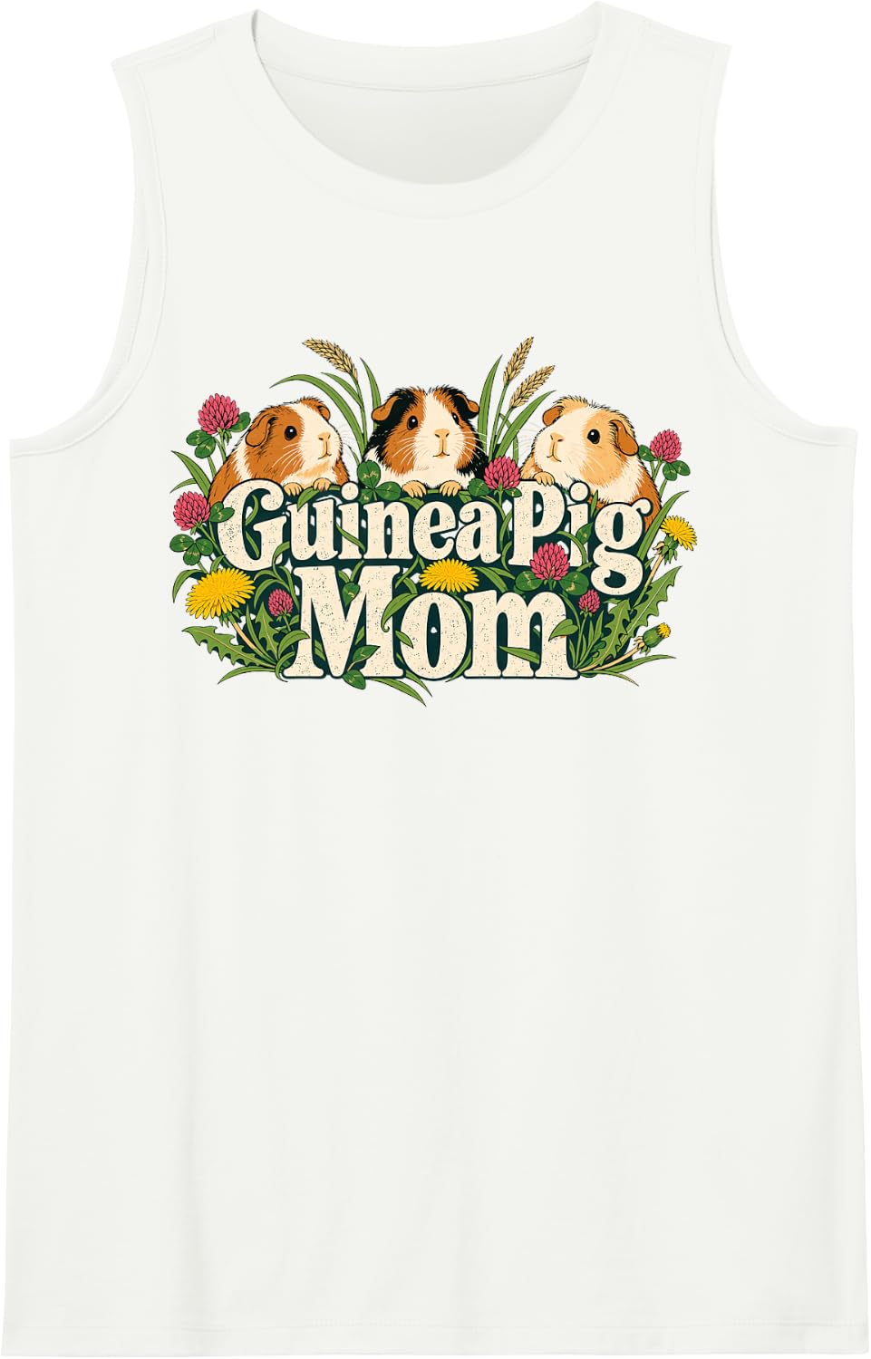 Guinea Pig Mom Floral Botanical Sleeveless Tank Top - White