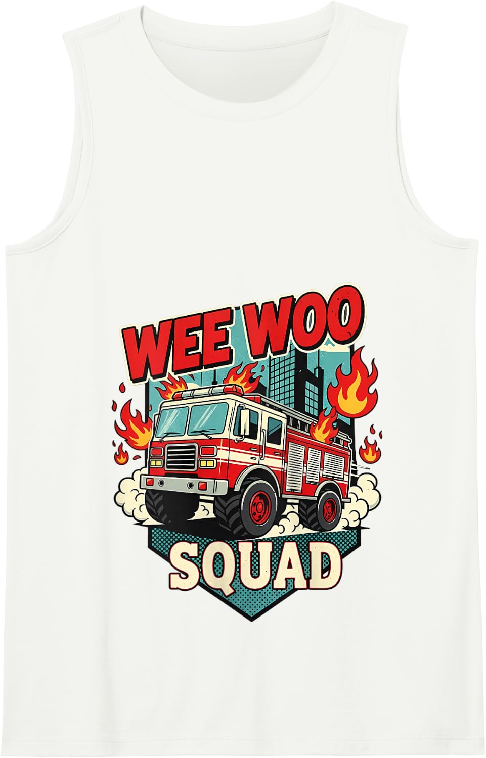 Funny Wee Woo Squad Fire Department Firefighter Fire Truck Tank Top - White