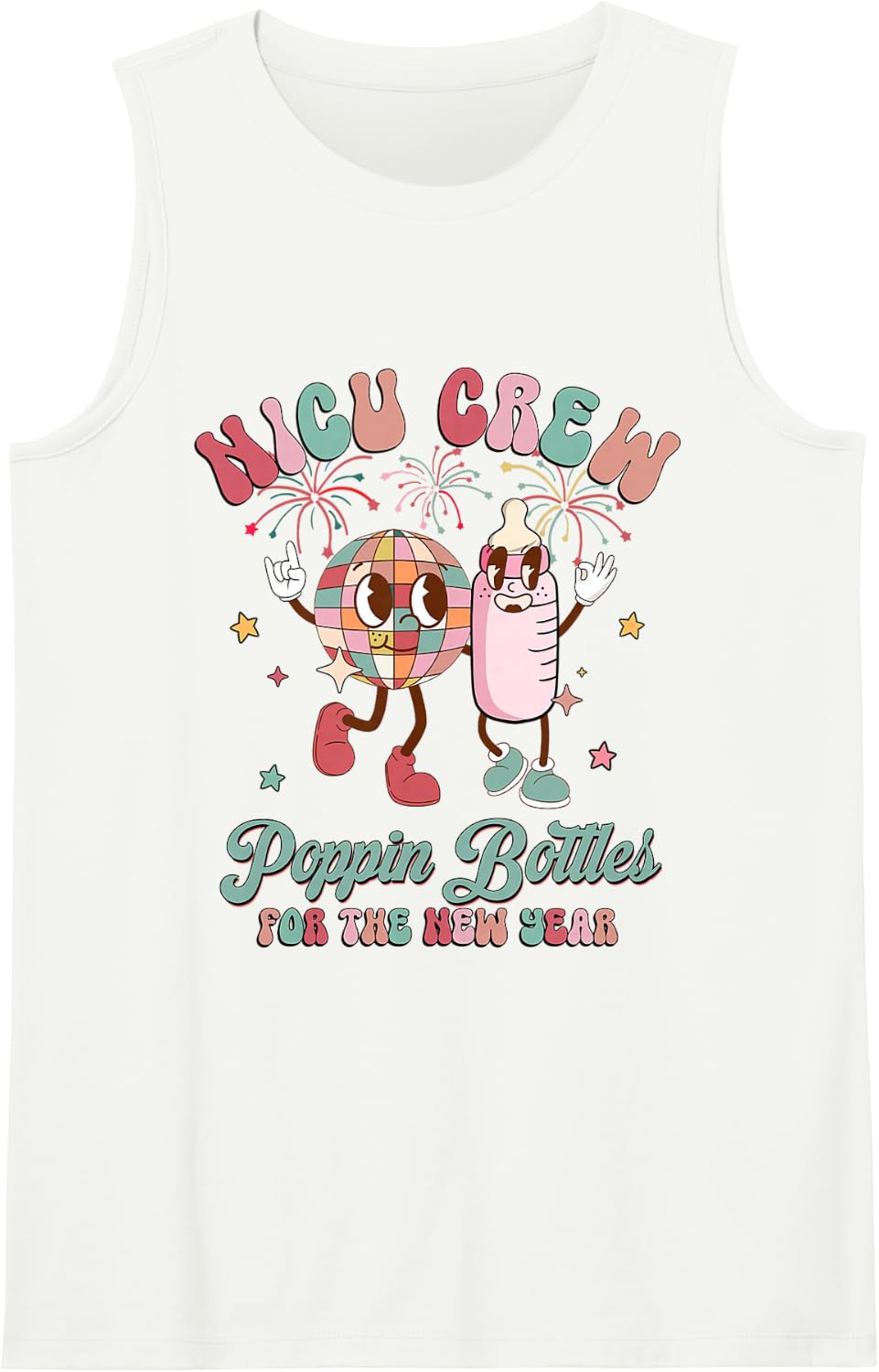 NICU Nurse Poppin Bottles for The New Years Disco Ball Sleeveless Tank Top - White